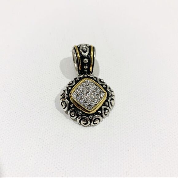 PENDANT Silver/Gold Tone w/black Enamel and Stones - Picture 2 of 3